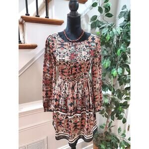 Forever21 Women Multicolor Rayon Round Neck Long Sleeve Knee Length Dress Size S